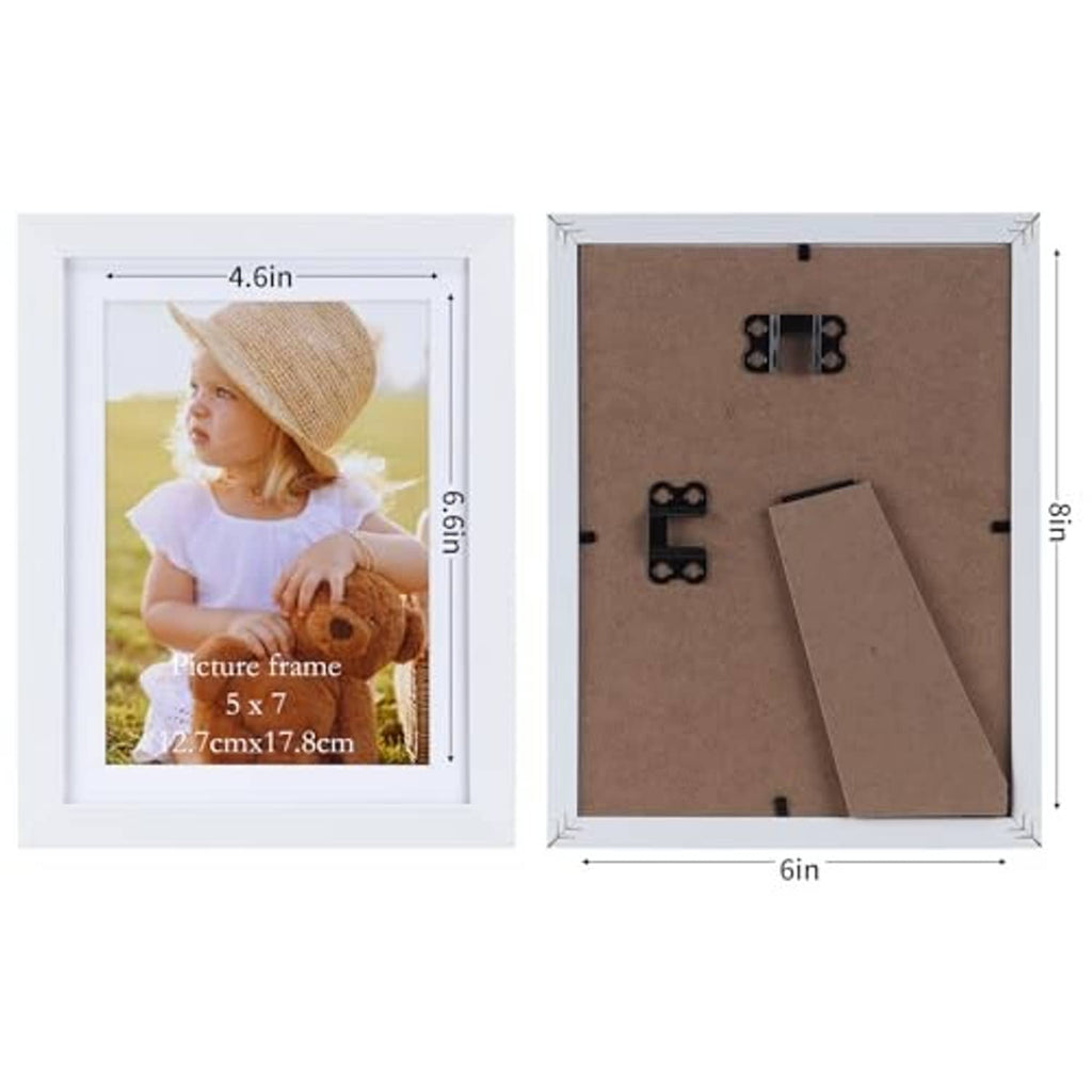 White 5x7 picture frame with mat plus backboard hardware shown