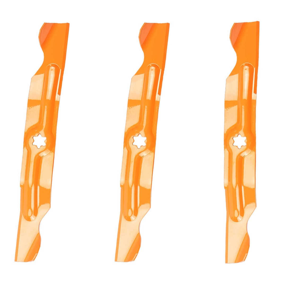 Set of three orange mower blades