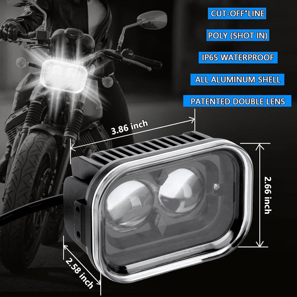 Rectangular dual-lens LED work light with front glass cover and metal frame