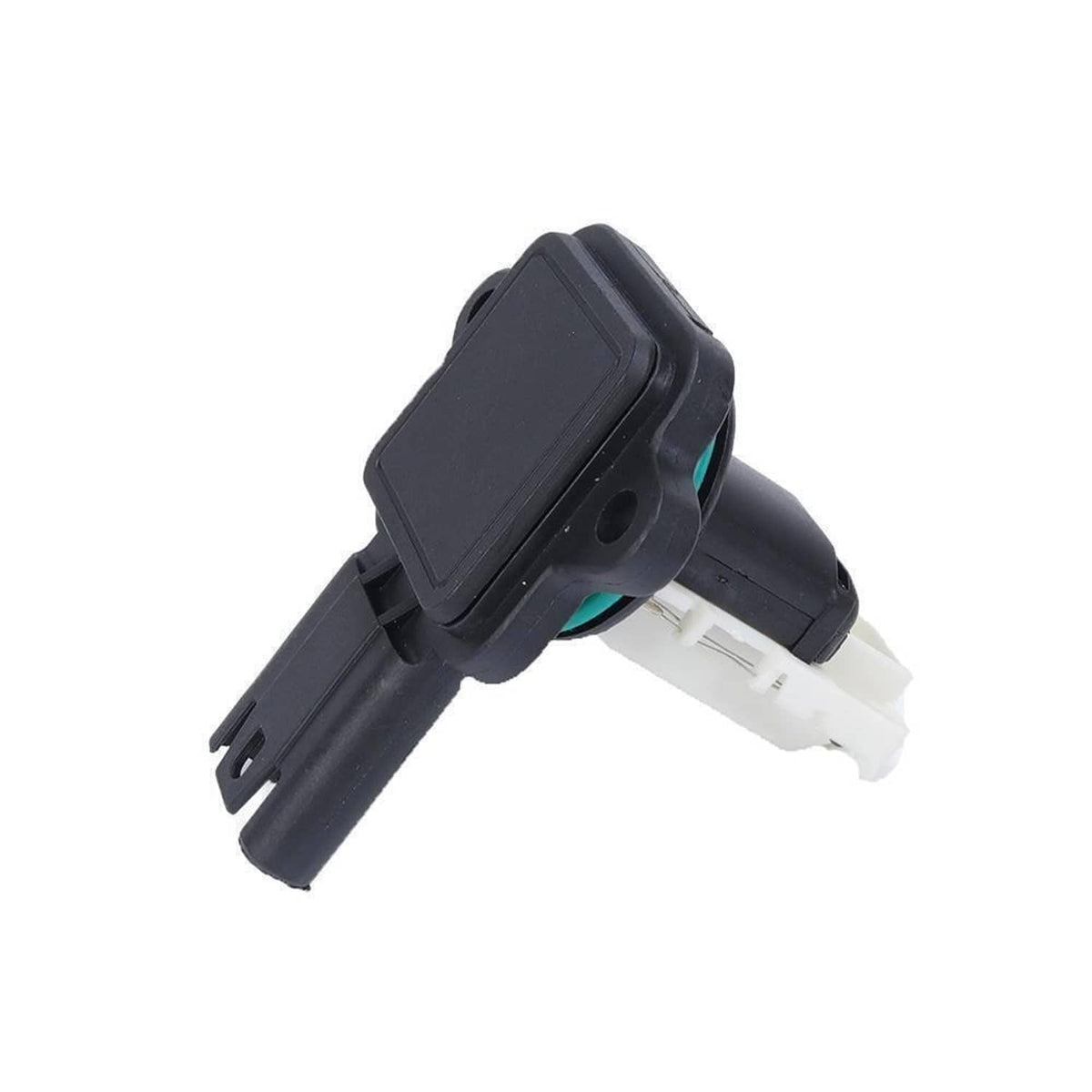 Mass air flow sensor with dark body, white internal insert, and turquoise ring detail