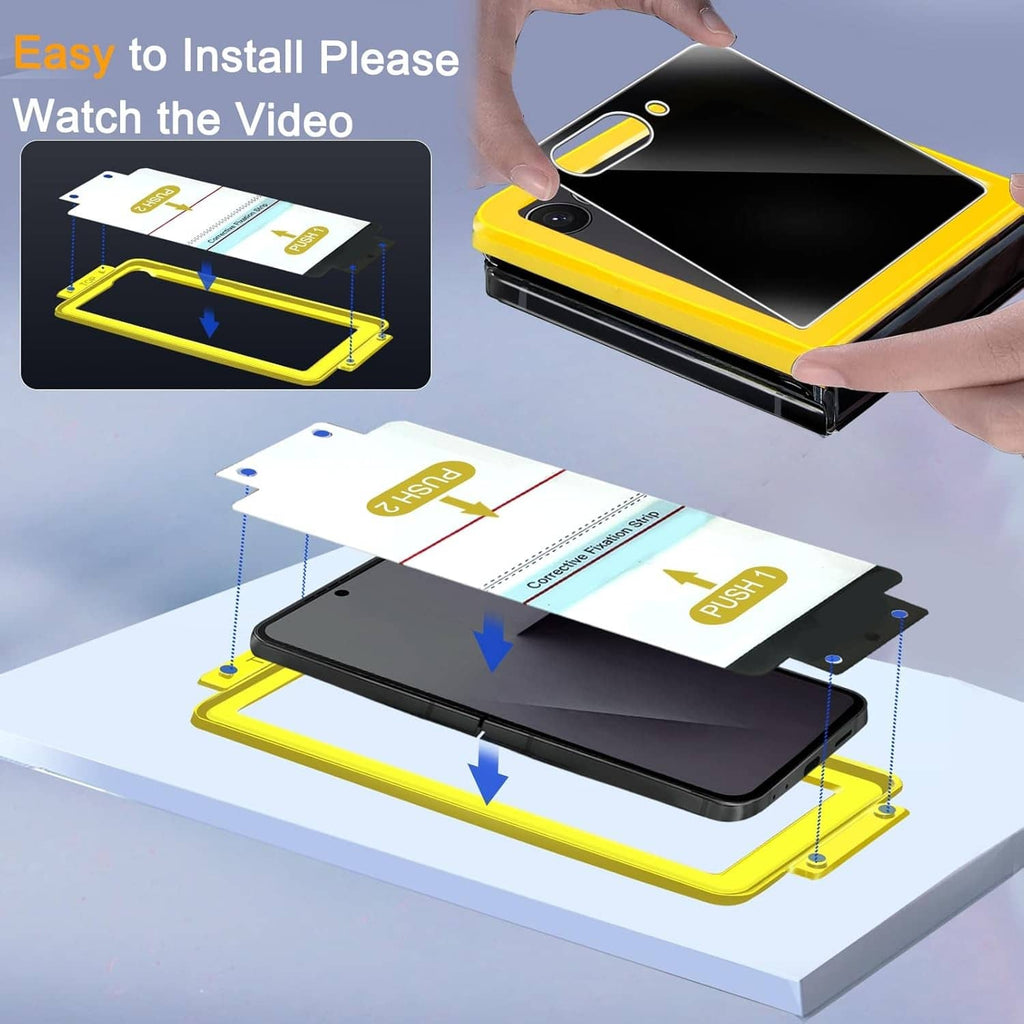 Ferilinso Z Flip privacy screen protector installation kit with alignment frame and black film