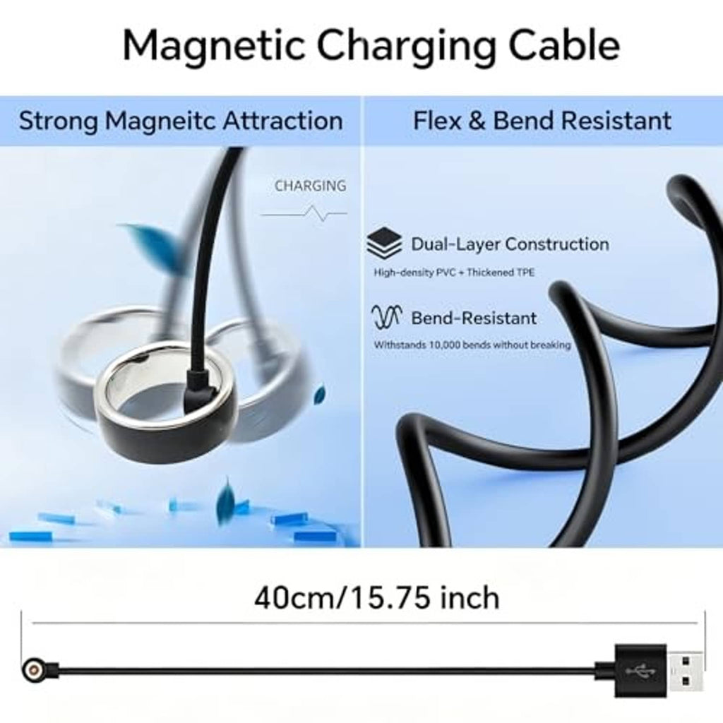 Black magnetic charging cable with USB-A connector and circular magnetic tip