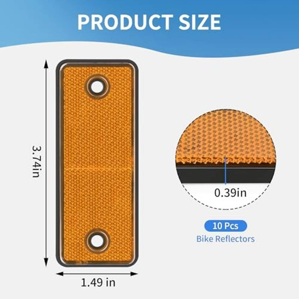 Orange rectangular reflector plate with two mounting holes and size proportions diagram