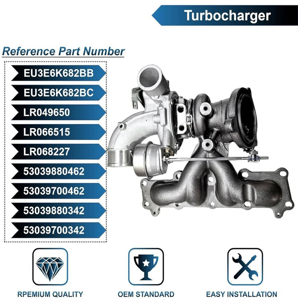 Turbocharger assembly with reference part number list beside it