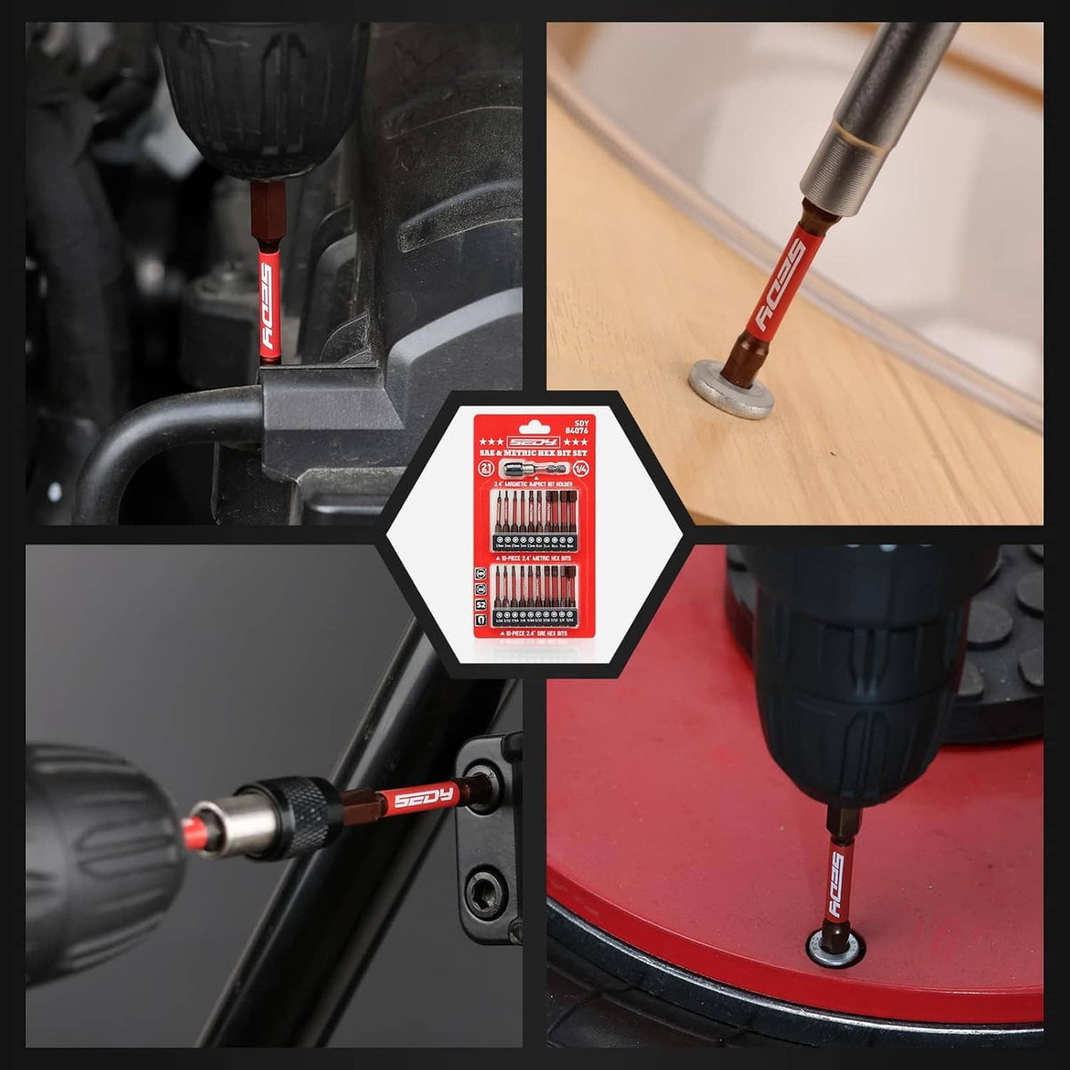 1/4in hex screwdriver bits with magnetic holder used on a tool and drill