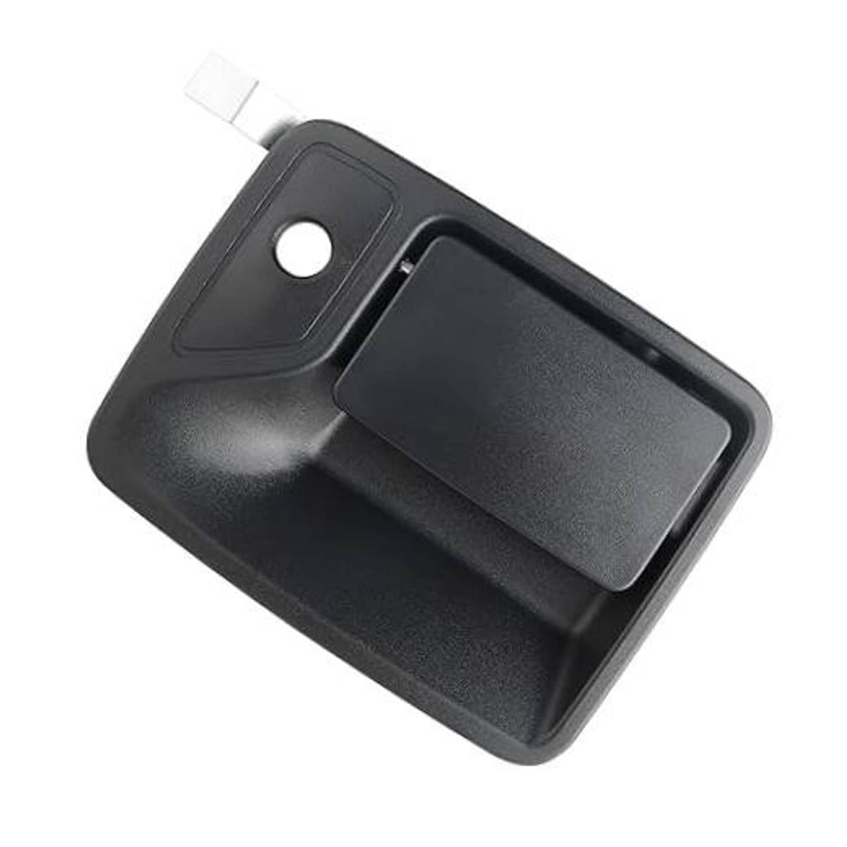 Black exterior door handle replacement with circular mounting hole and recessed grip