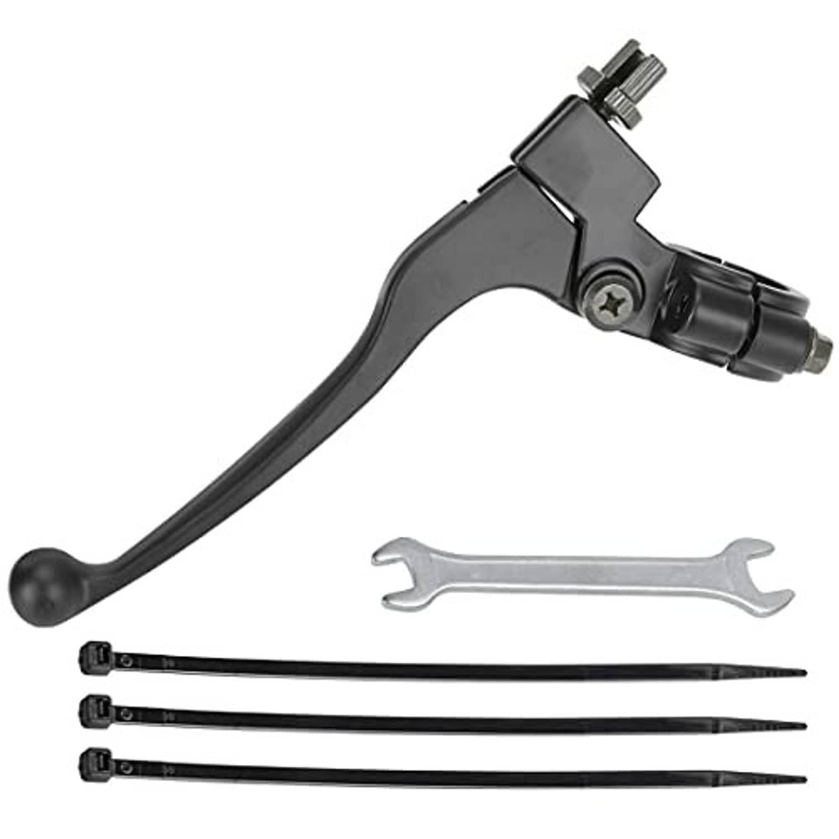 Left mini bike brake/clutch lever with clamp, plus wrench and hardware set