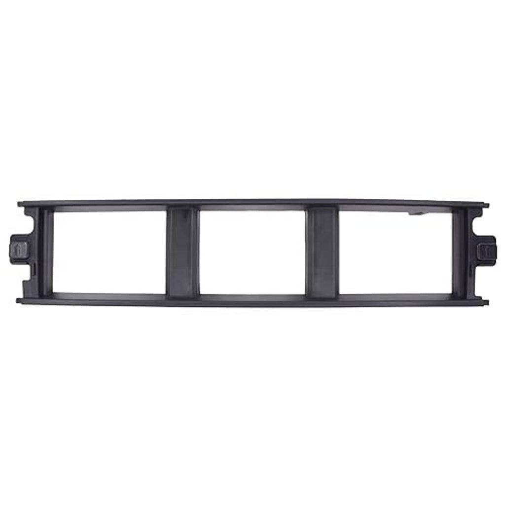 Black front bumper grille panel trim with three bar openings and side mounting tabs