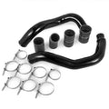 Black intercooler pipe and boot kit with silicone hoses and stainless clamps
