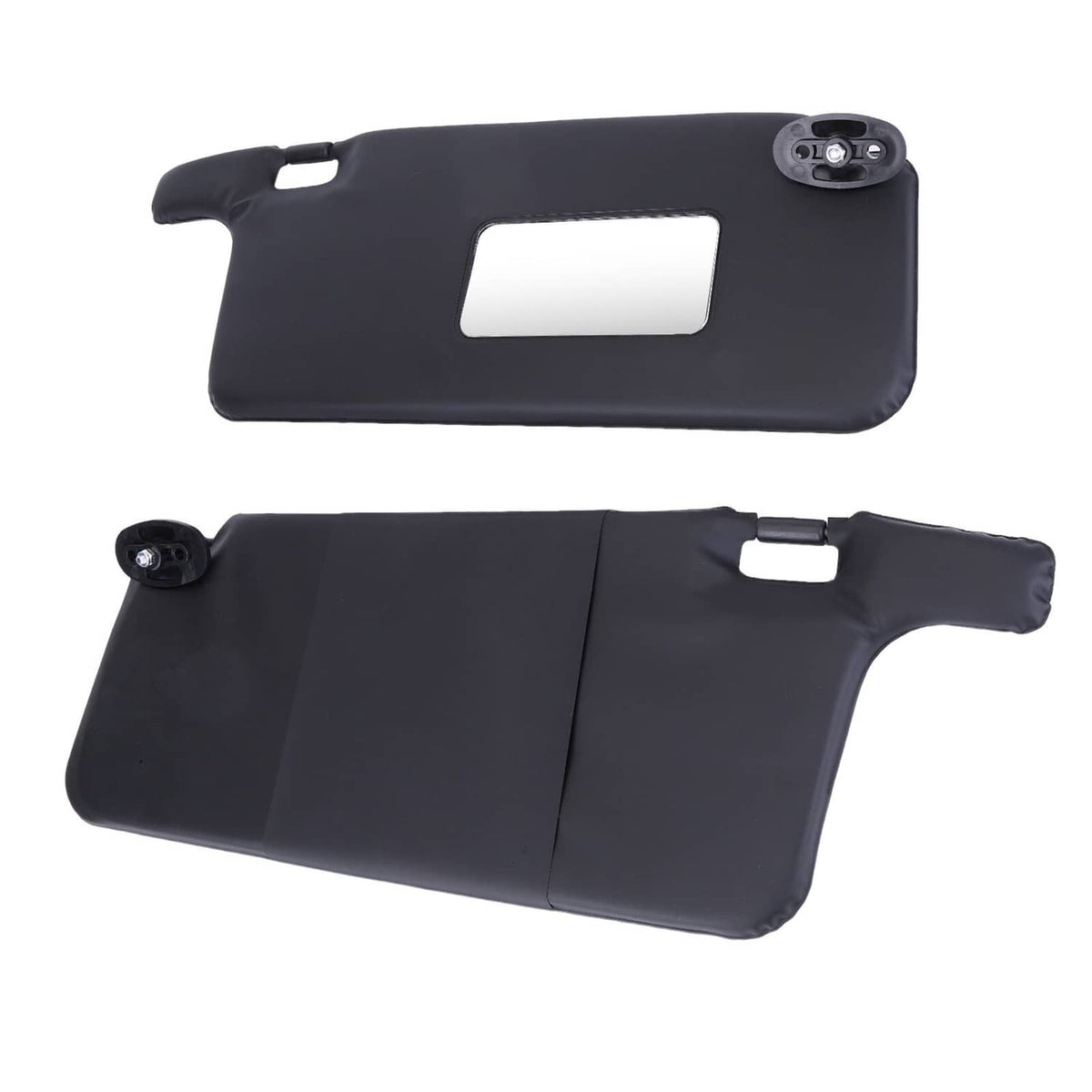 Black sun visors set, top-down view showing light windows and center seam