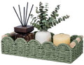 Green woven toilet paper storage basket with side loop handles