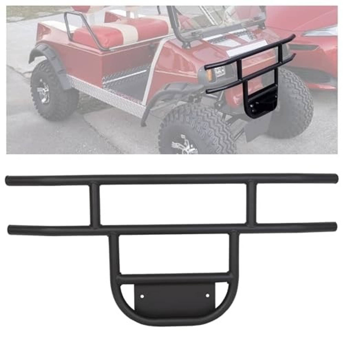 Black tubular front brush guard bumper with grille guard panel