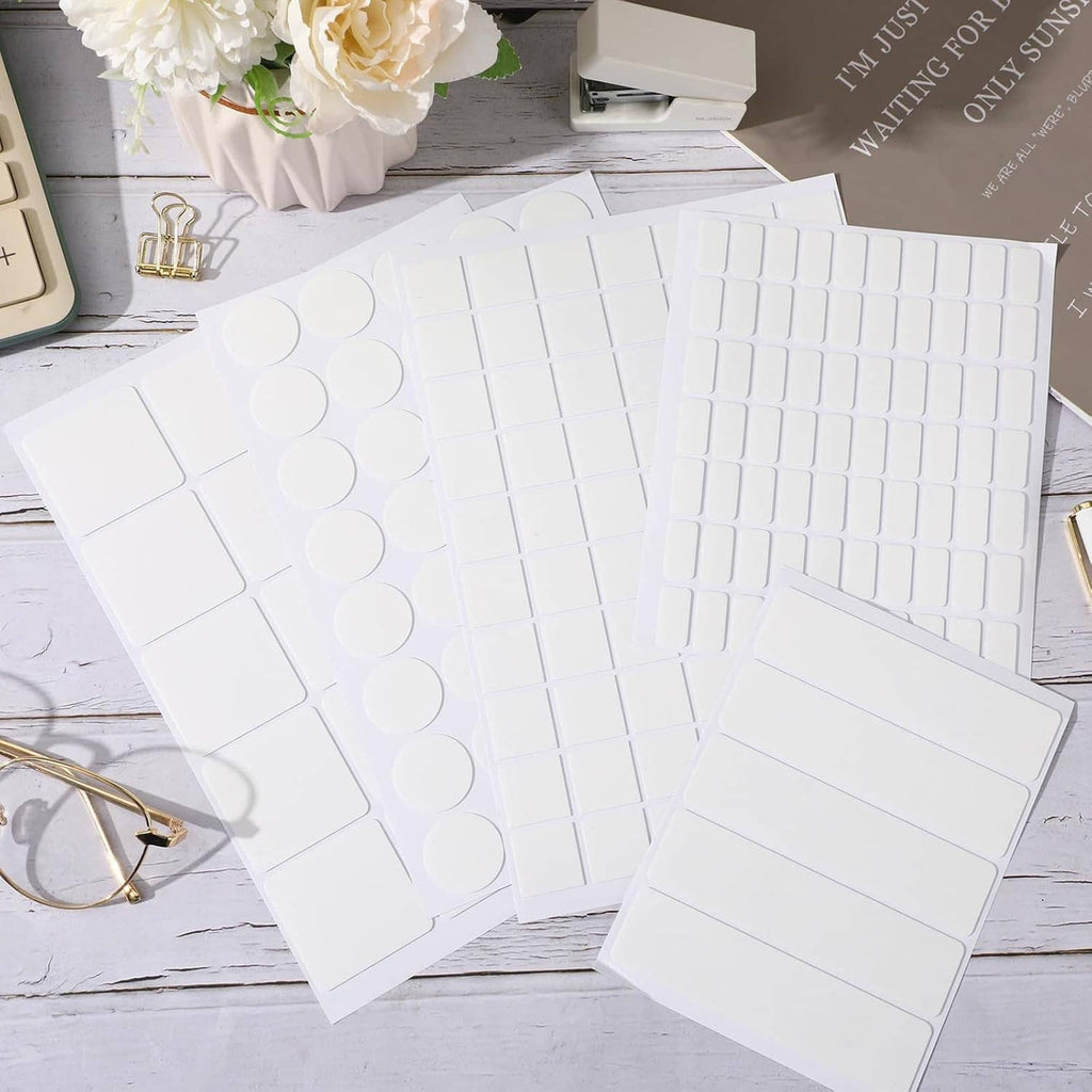 Set of white double-sided adhesive dot sheets, removable round pads on backing cards