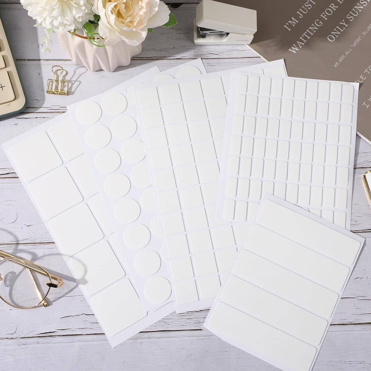 Set of white double-sided adhesive dot sheets, removable round pads on backing cards