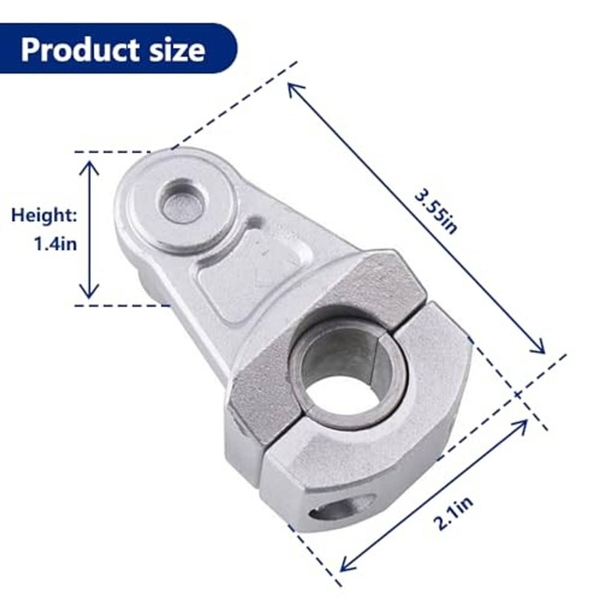 Silver motorcycle handlebar riser clamp with center bar opening and bolt holes