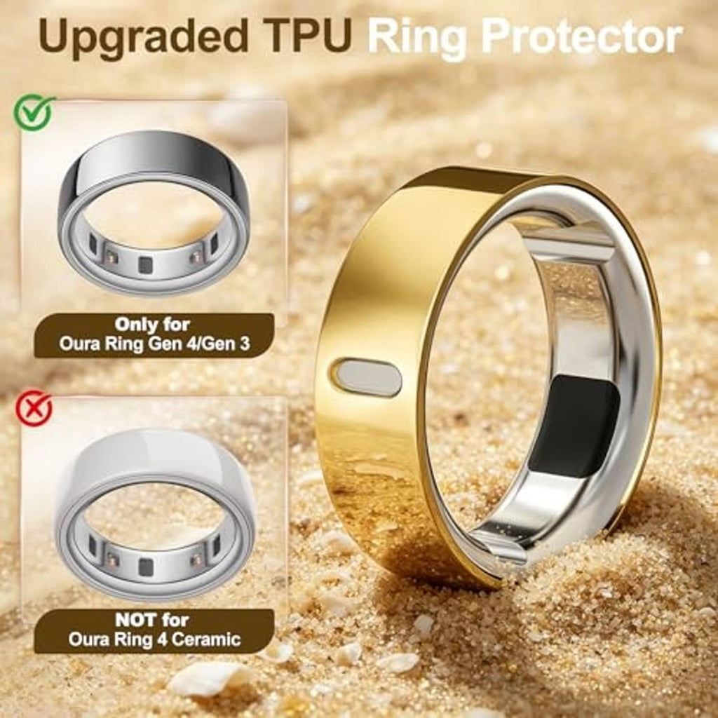 Gold and silver ring protector bands with a small oval cutout on the side