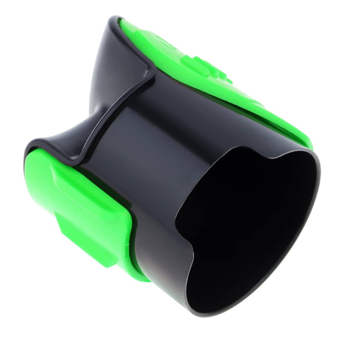 Close view of motorcycle fork seal cleaner tool opening with green trim on black body