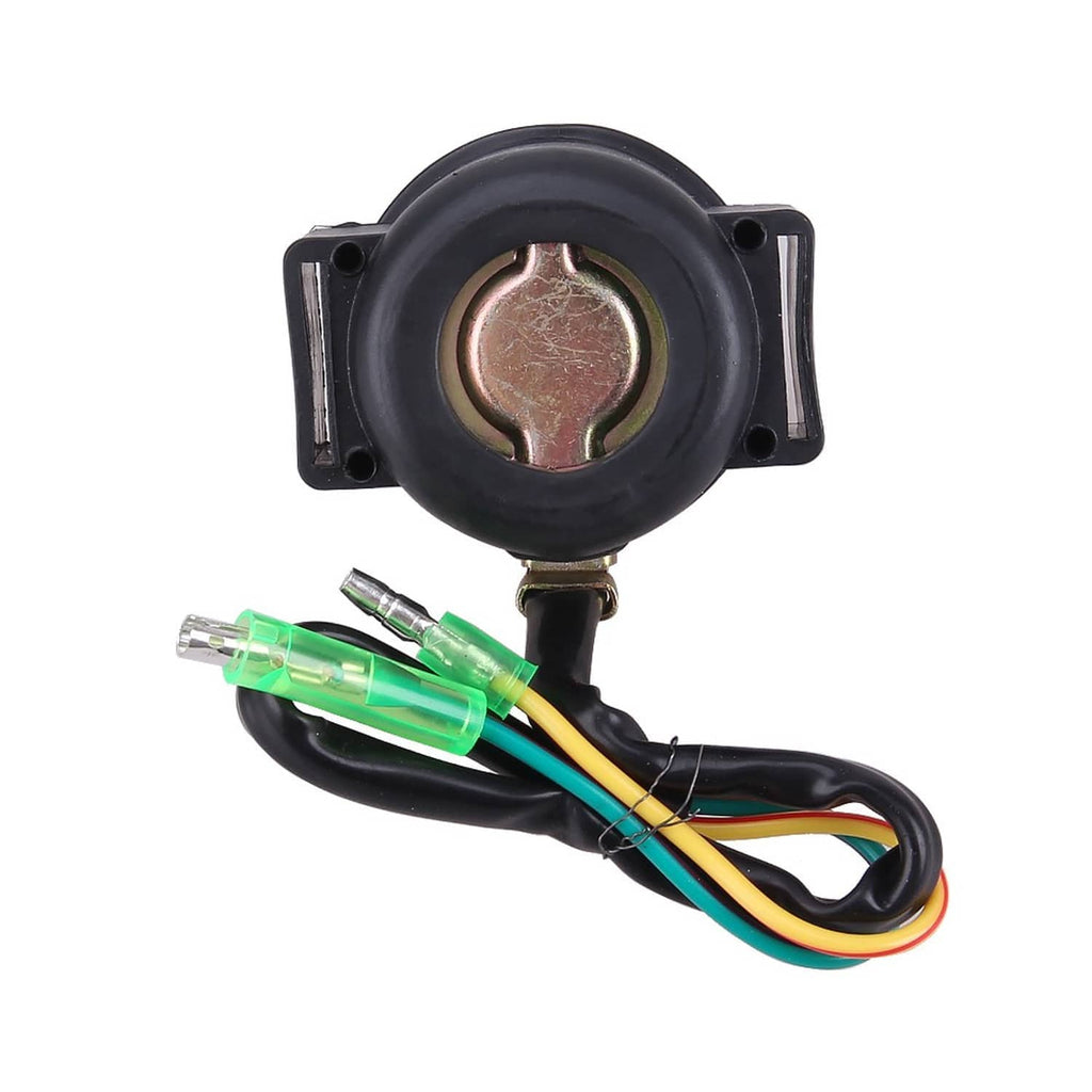 Starter relay solenoid with round copper contact port and multicolor wire leads
