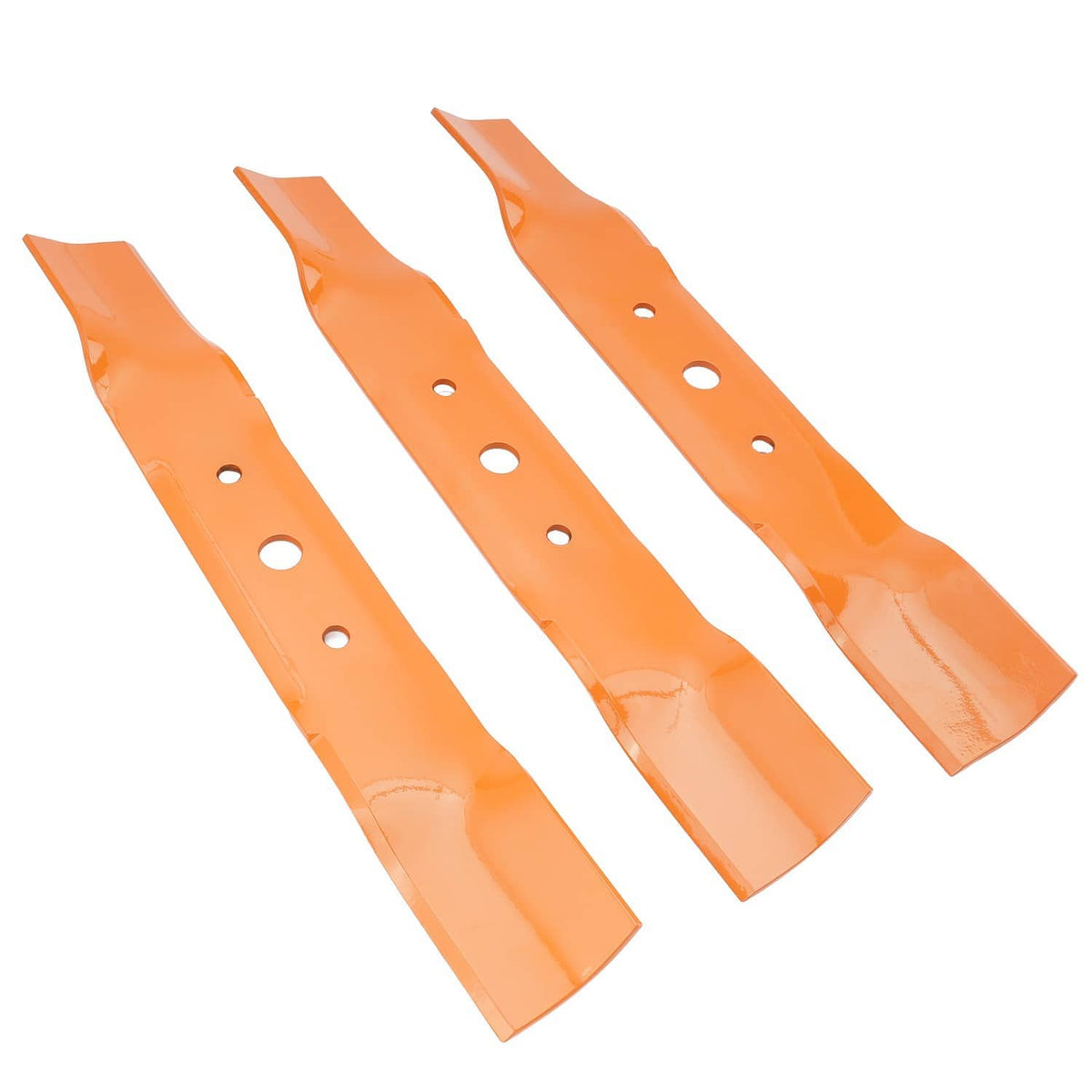 Orange mower blades set of 4, each with mounting holes