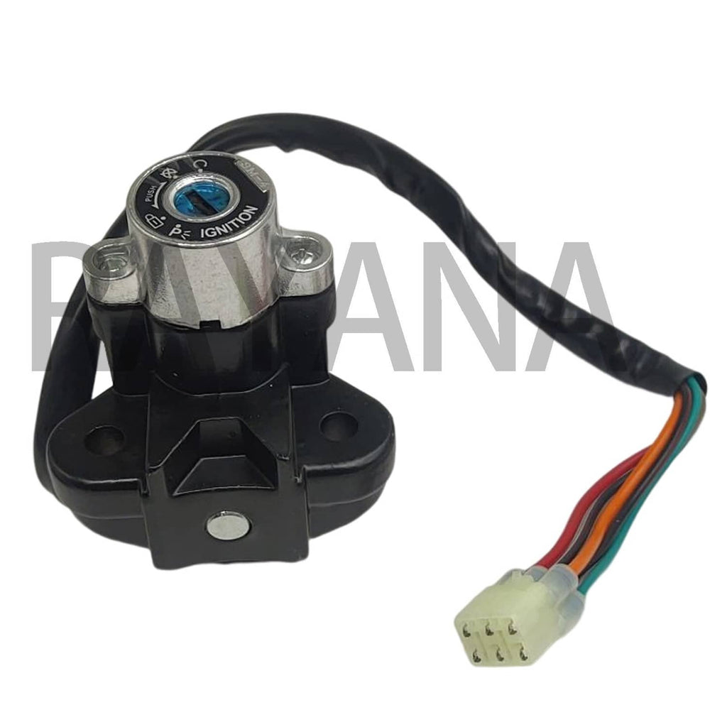 Ignition switch assembly with wiring harness connector and mounting bracket