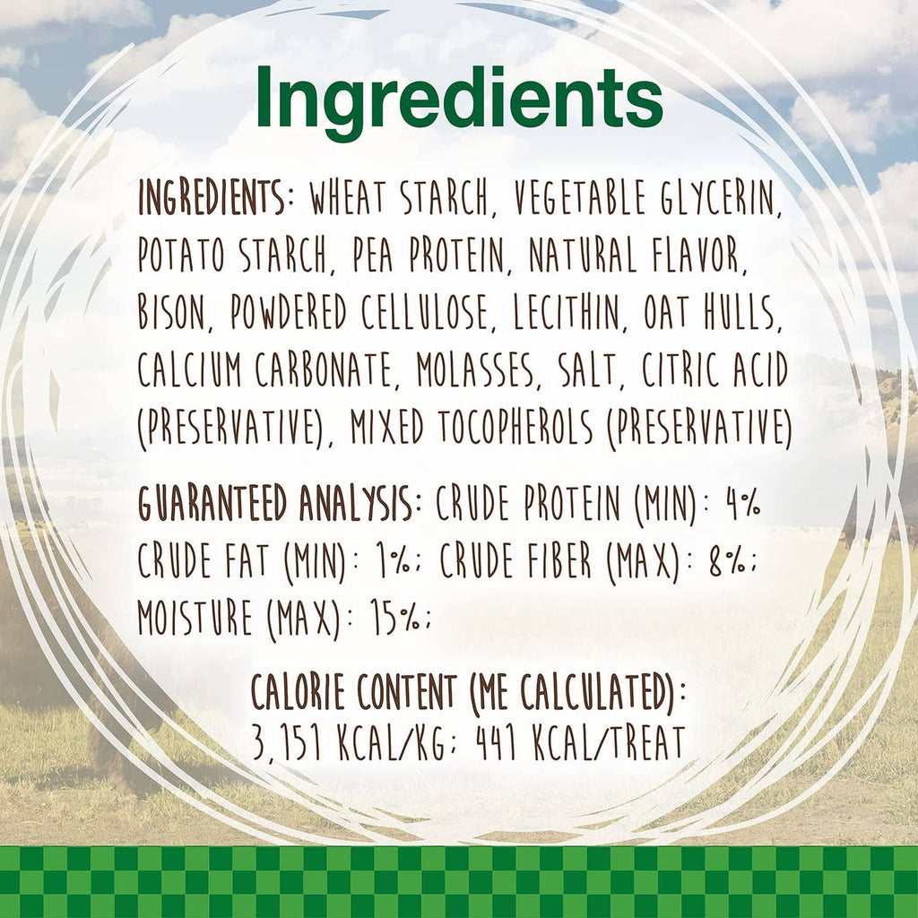 Chew treat package back panel showing ingredients and guaranteed analysis