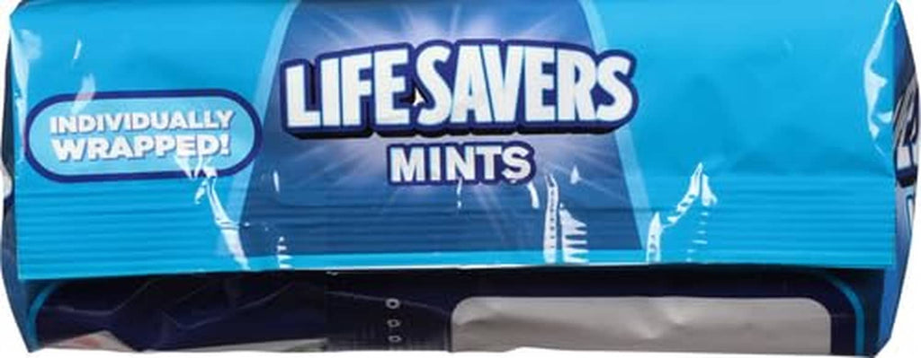 Lifesavers Mints hard candy bag top view with 'Individually wrapped' label.
