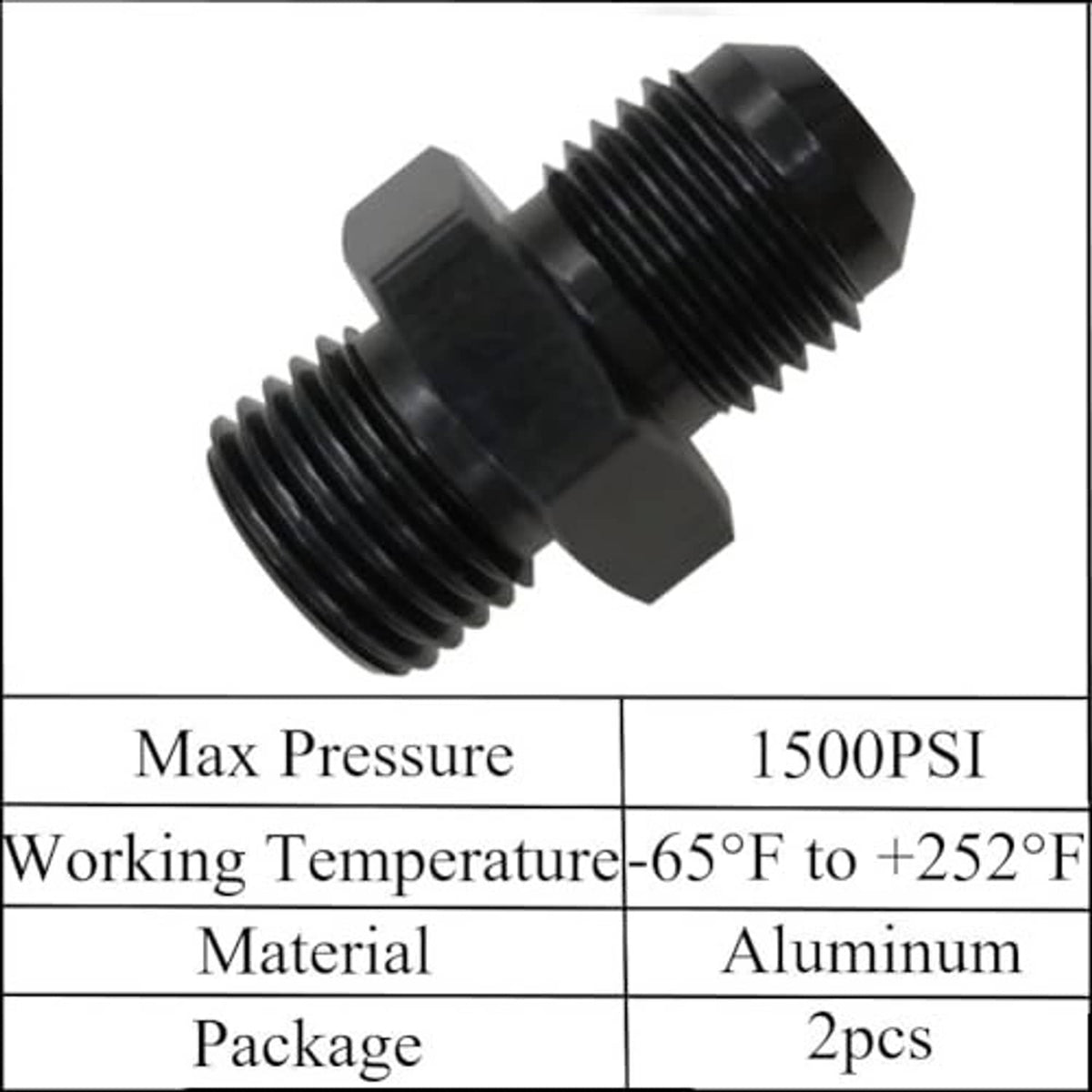 Black aluminum fuel fitting adapter, angled ends with O-ring included