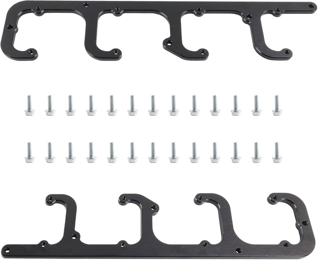 Black ignition coil guide bracket with U-shaped coil cutouts and included bolts