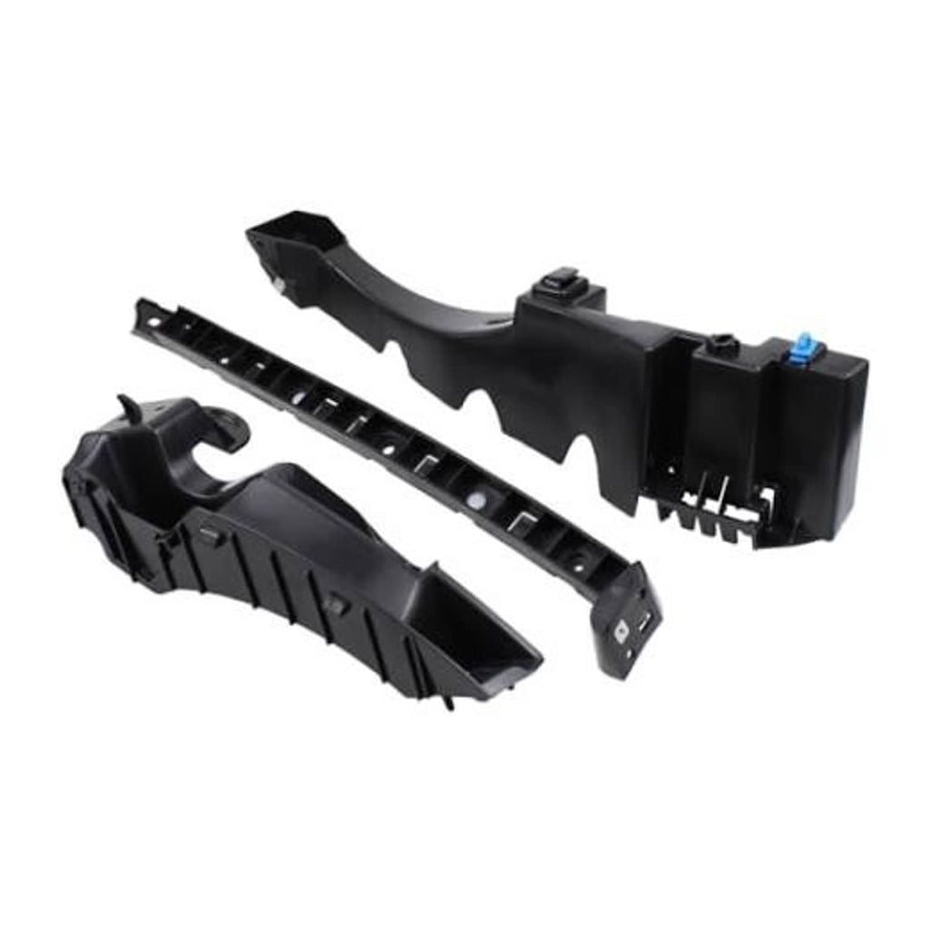 Black rear driver-side bumper bracket set with mounting tabs and connector clips