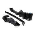 Black rear driver-side bumper bracket set with mounting tabs and connector clips