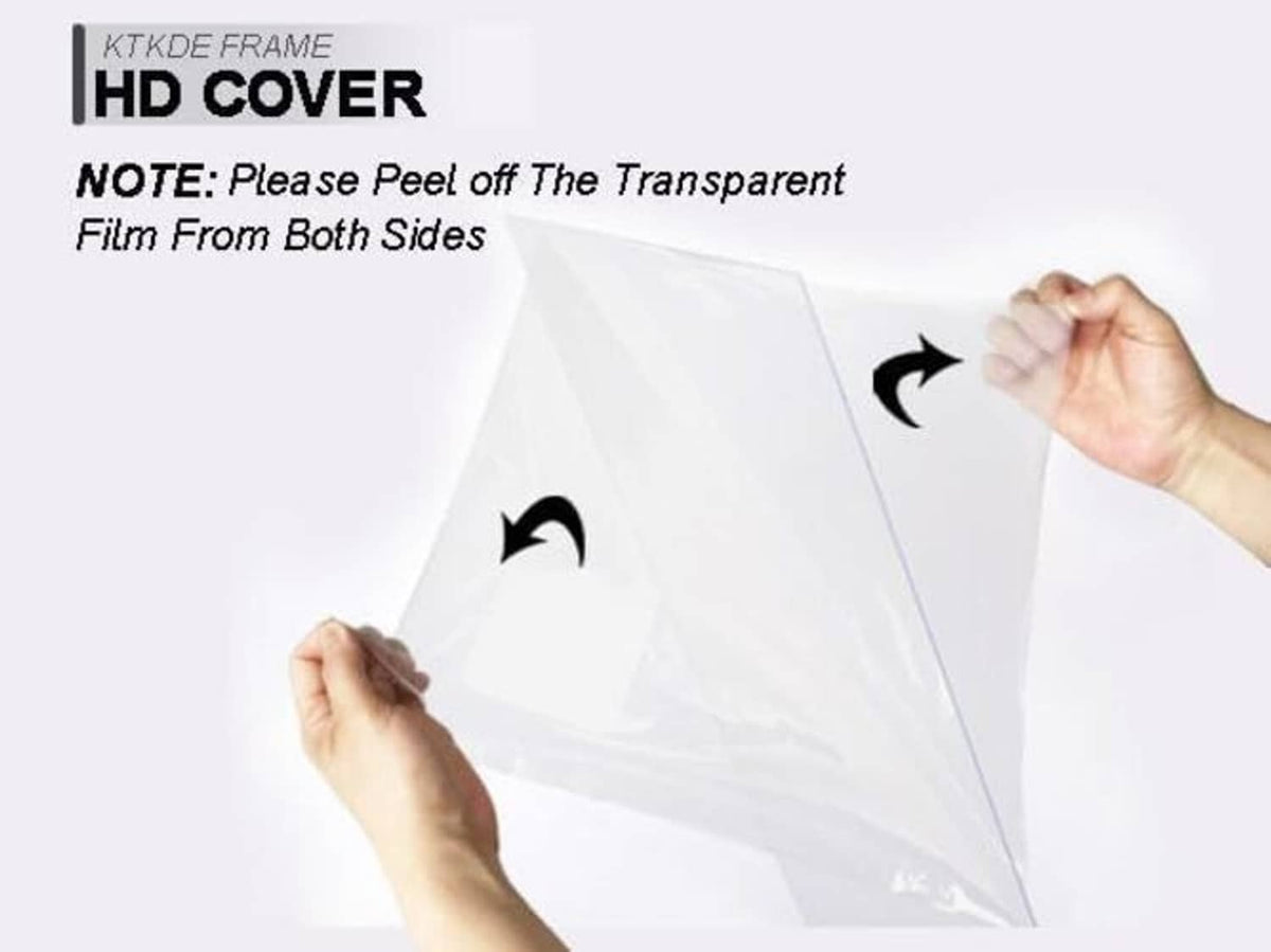 Clear protective film on ornate photo frame HD cover, shown being peeled