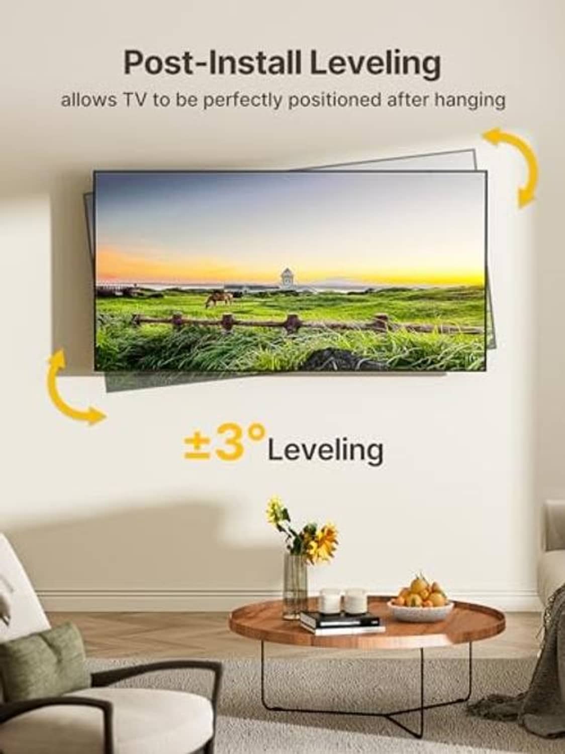 Long arm TV wall mount with flat-screen TV securely mounted on a wall