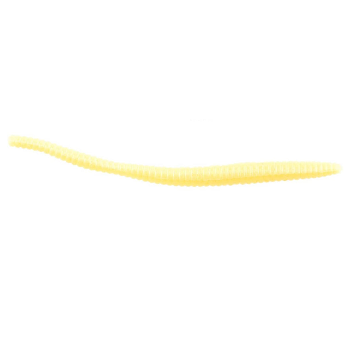 Berkley Powerbait floating trout worm, pale yellow soft plastic worm strand