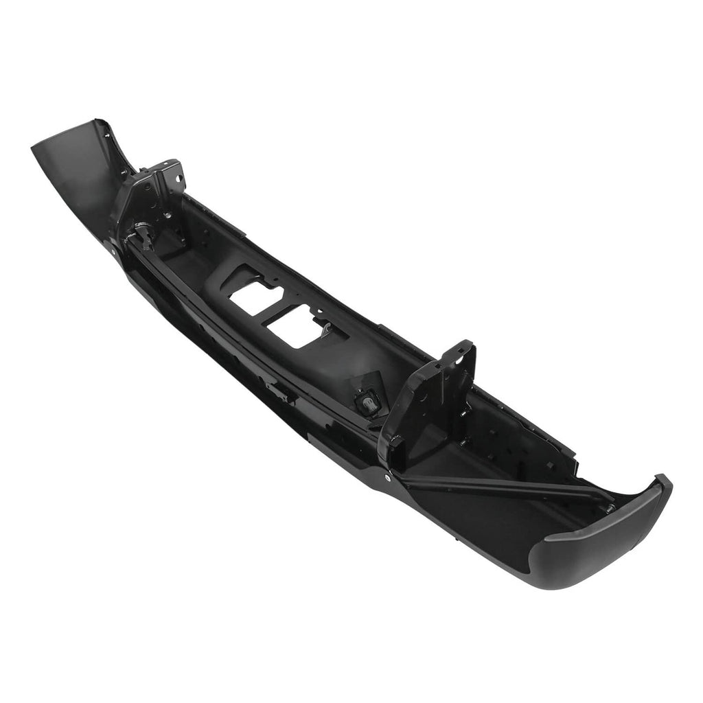 Black rear step bumper assembly underside with mounting brackets and fastener points