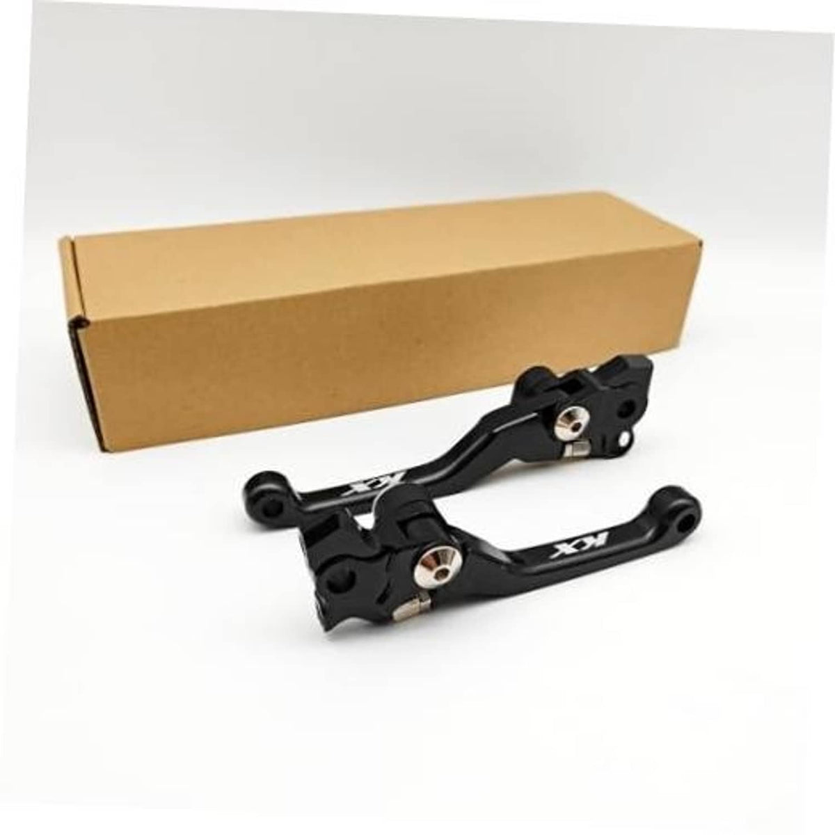 Black CNC brake and clutch lever replacement set with mounting hardware