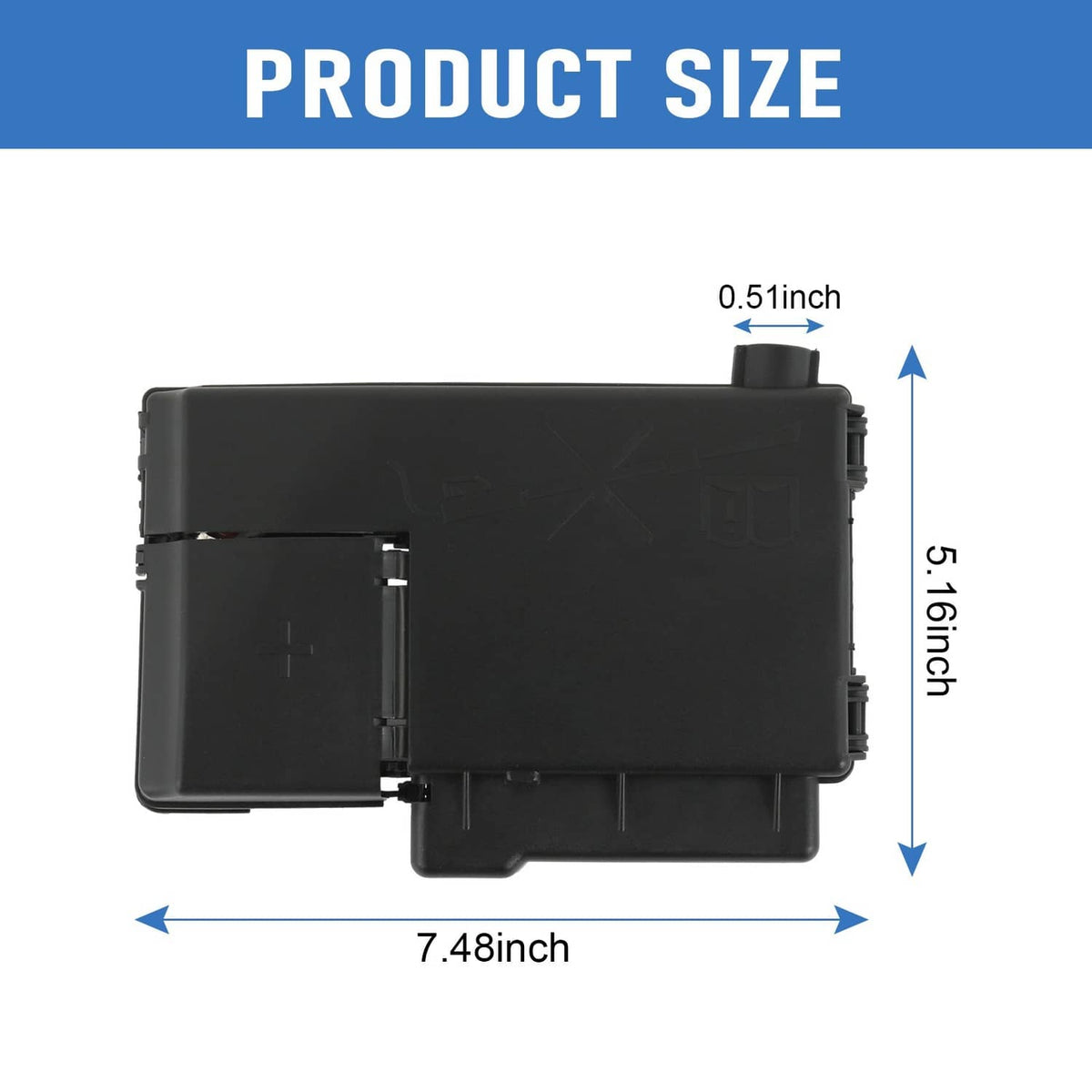 Battery fuse box terminal with cover, black housing size 7.48 in x 5.1 in