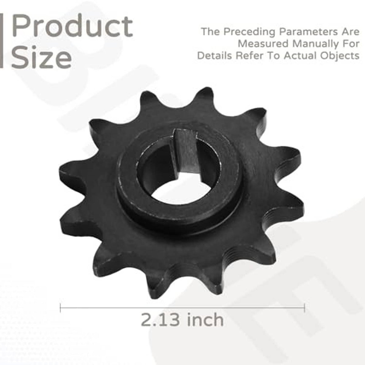 12-tooth sprocket gear with C-type bore, dark metal with outer drive teeth