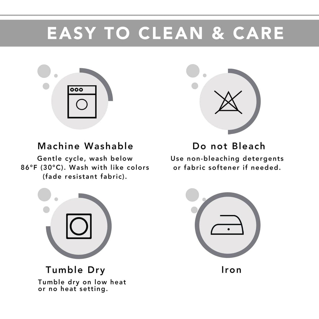 Sofa cover care icons: machine washable, tumble dry, do not bleach, iron