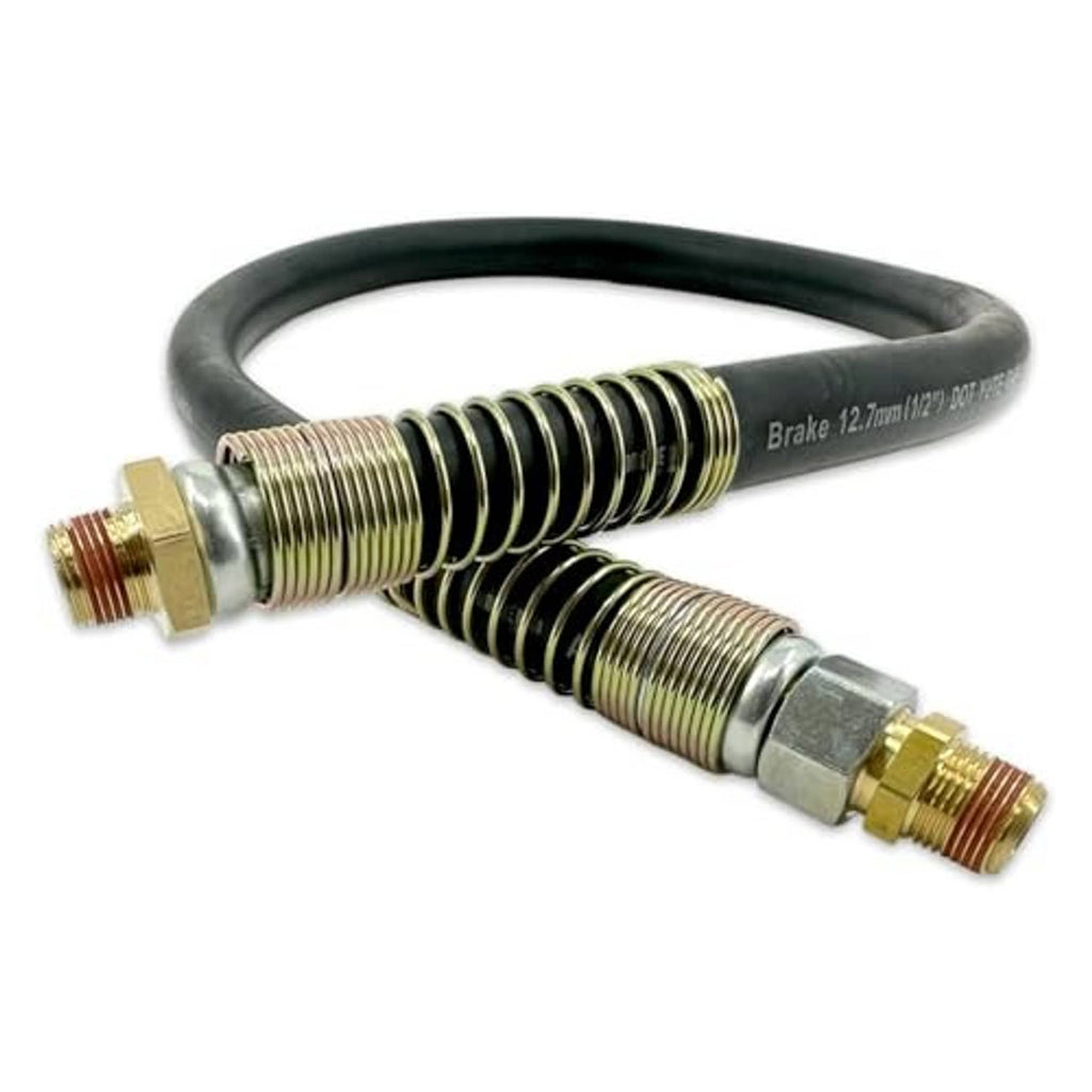 Air brake hose assembly with dual spring guards and threaded brass connectors