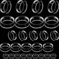 Acrylic sphere stand set, clear rings in mixed sizes, shown in multiple rows