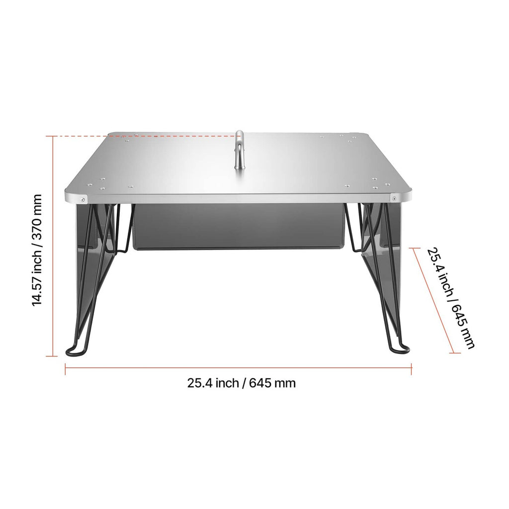 Square stainless steel heat deflector plate side view with size measurements