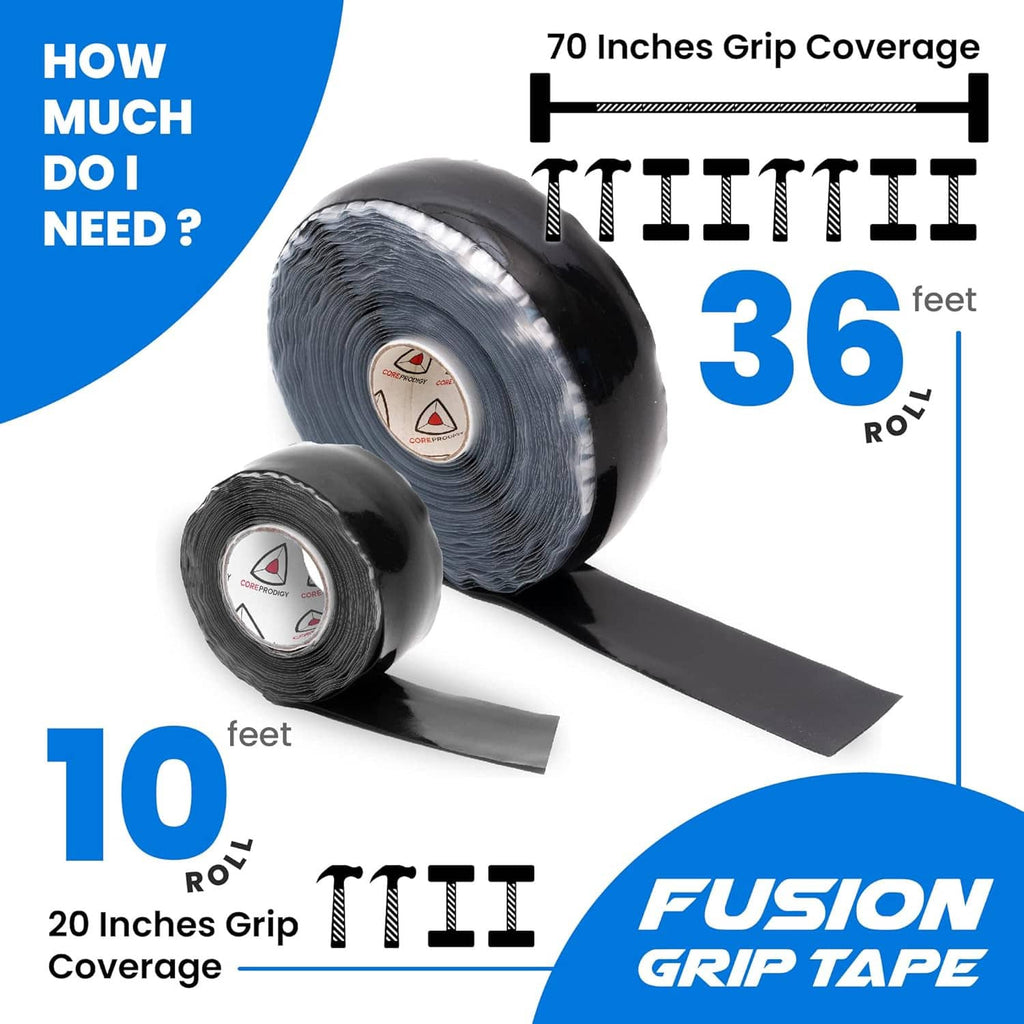 Fusion grip tape roll with length coverage diagram and multiple roll sizes shown