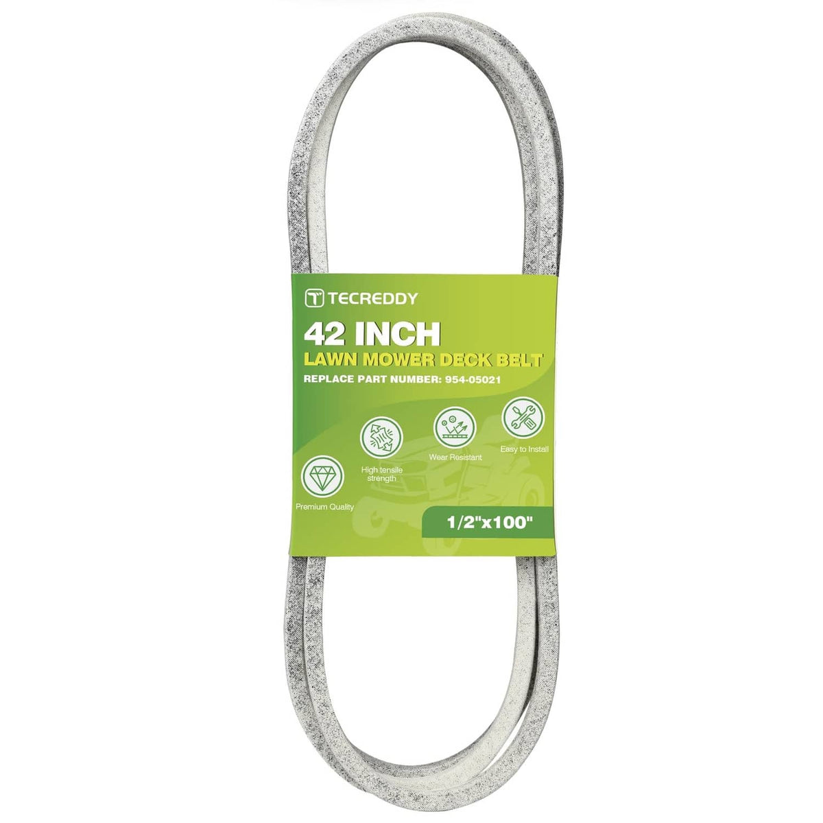 42-inch mower deck belt with arched loop and green product label