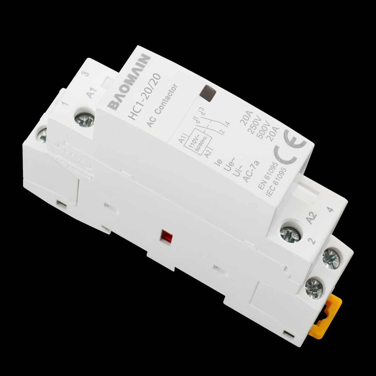 BAOMAIN HC1-20/20 AC contactor, angled side view with A2 terminal