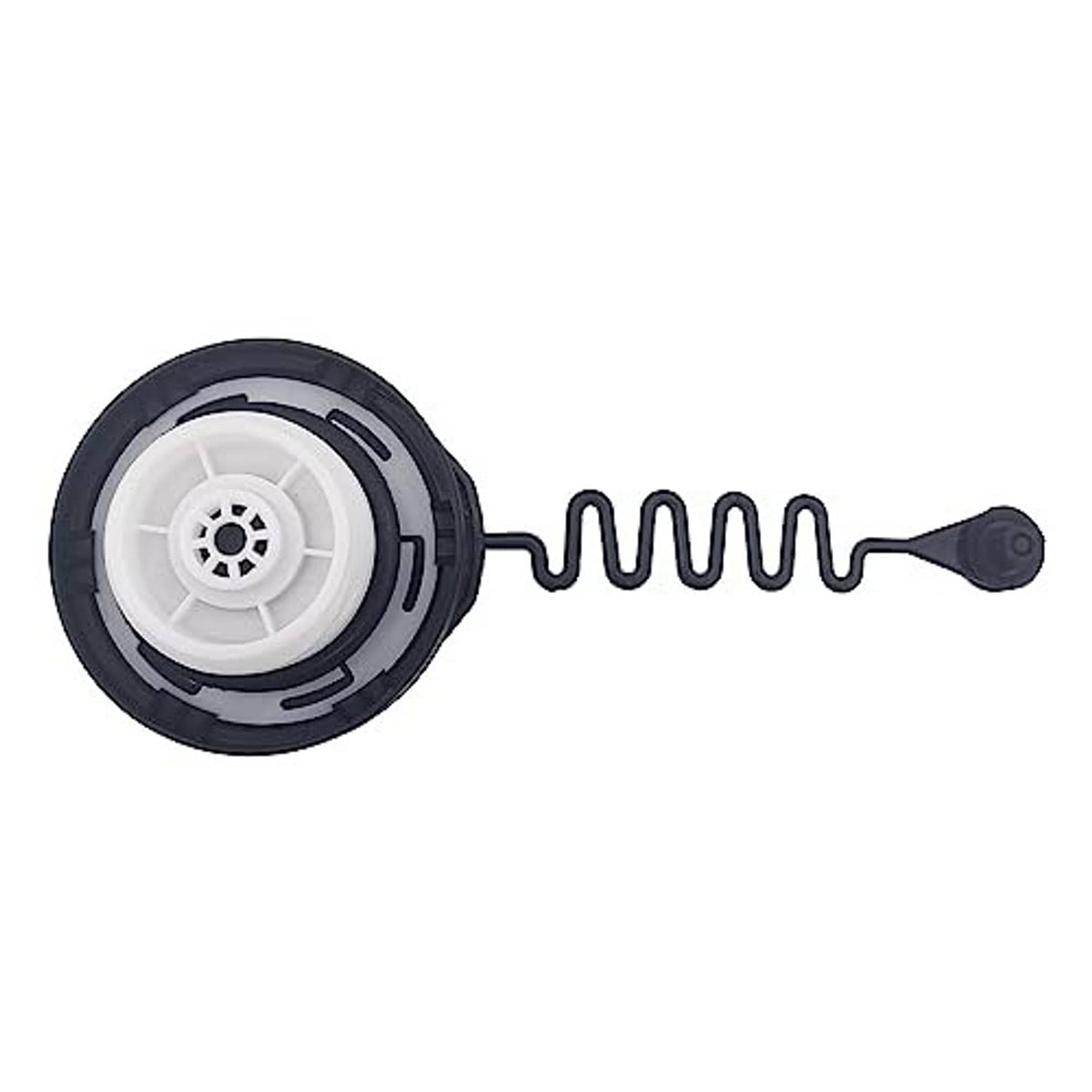 Fuel tank filler cap assembly with black housing, spring, and white inner seal