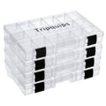 Clear plastic tackle tray storage box with multiple compartments and black latches