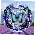 Hanging 3D metal wind spinner with blue butterfly and circular scalloped blades
