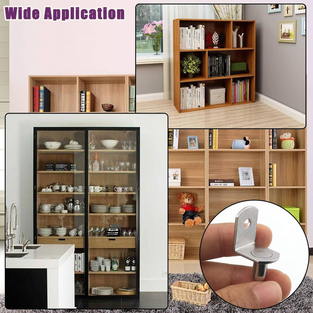 Silver shelf support pegs used to support shelves in cabinets and bookcases