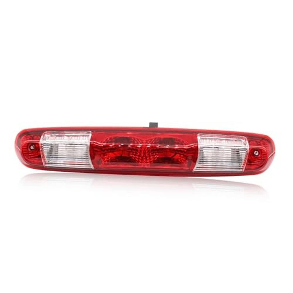 Red third brake light, straight-on view with clear outer lens panels