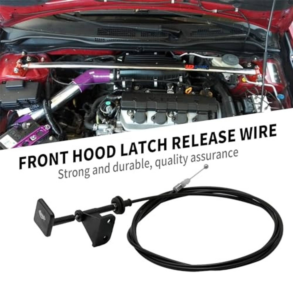 Front hood latch release wire cable with black release handle and long black wire